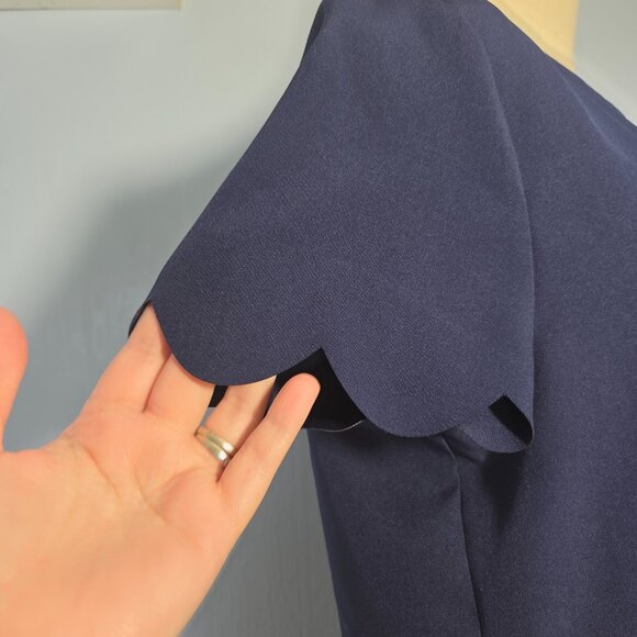 Unbranded Medium Navy Blue Crewneck Scalloped Trim Shortsleeve Basic Blouse - Picture 5 of 9